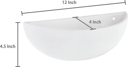 MyGift White Ceramic Wall Planters for Indoor Plants, Half Bowl Hanging Vase, Wall Mounted Succulent Planters, Set of 2