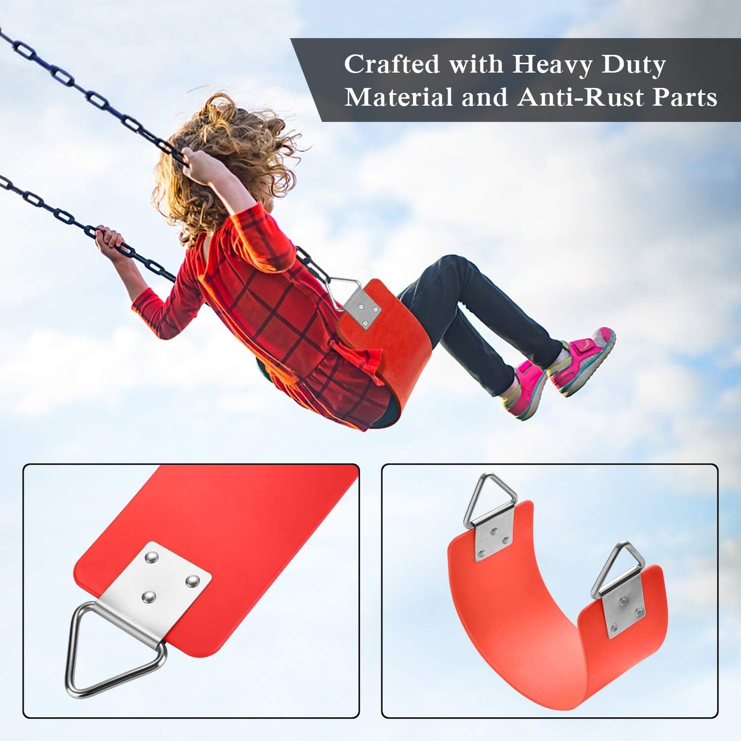 AGPTEK Swing Seat, 30.4 x 6 x 0.27 Inch Yard Swing for Kids & Adults with Metal Triangle Ring - Red(113KG /250LB Weight Limit)