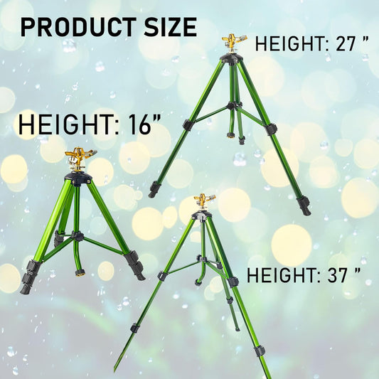 Impact Sprinkler on Tripod Base, Heavy Duty Adjustable Zinc Sprinkler Head for Lawn Yard Garden, 360 Degree Large Area Irrigation, 3/4" Connector Extension Legs Flip Locks