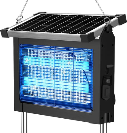 OKK Solar Bug Zapper Outdoor 4500V, Mosquito Zapper Waterproof Electric Fly Zapper with 10W Solar Panel, Rechargeable Mosquito Killer Lamp, Cordless Fly Trap for Patios, Gardens, Camping, Backyard