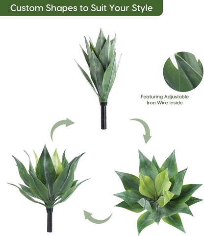 Velener Artificial Outdoor Agave Plants, Outdoor Faux Plants with Broad Leaves, Small Size UV Resistant Fake Agave Plants for Indoor and Outdoor Decor(14 Inch)-2 Pack