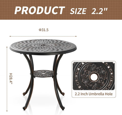 5 Piece Patio Dining Set, All Weather Cast Aluminum Outdoor Dining Table and Chairs Set of 4, Patio Furniture Conversation Set with 4 Chairs and 31" Round Table, 2.2" Umbrella Hole