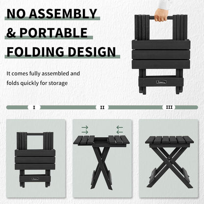 FUNBERRY Outdoor Folding Adirondack Side Table, Portable No Assembly Patio End Table HDPE All Weather
