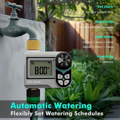 [2 Pack] QUOBAS Low Pressure Water Timer for Garden Hose, Automatic Sprinkler Timer with Brass Inlet & Outlet, Rain Delay/Manual Watering/Automatic Watering System for Yard, Lawn, and Rain Barrel