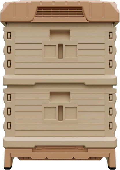 Ergo Insulated 10 Frame Bee Hive Set [NO Frames Included] (Double Deep, Tan Body Yellow Entrance)