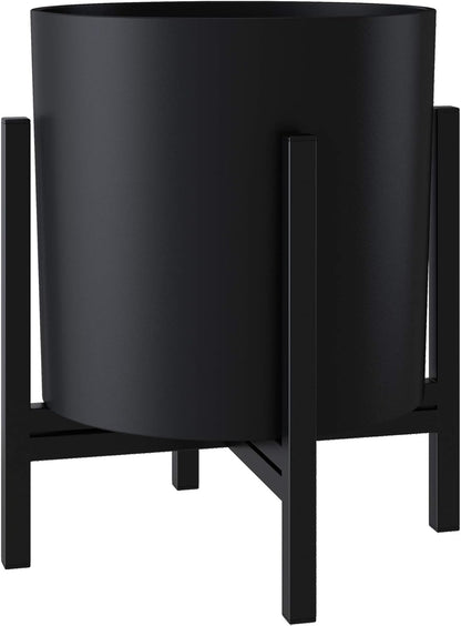 FaithLand Plant Pot 8 inch - Perfectly Fits Mid-Century Modern Plant Stand - Drainage Plug - Matte Black