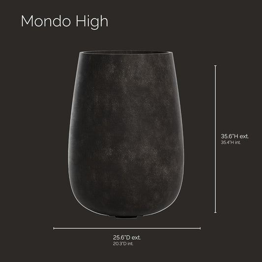 Mondo High Tall Planter – Brown Stone Finish – Fiberglass Indoor/Outdoor and Weather-Resistant Round Planter (25.6" D x 35.6" H Exterior, 20.3" D x 35.4" H Interior)