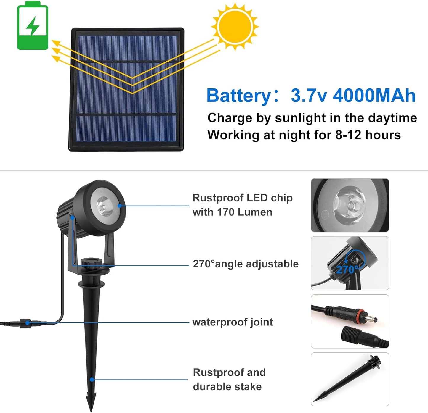 Solar Spot Lights Outdoor, Landscape Spotlights IP65 Waterproof 9.8ft Cable, Dusk to Dawn Solar Uplights for Tree Garden Yard Driveway Porch Walkway Pool (6-in-1, 3000K Warm White)