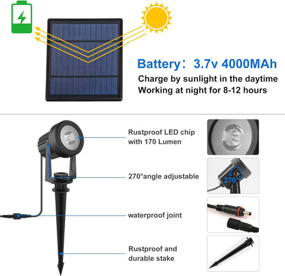 Solar Spot Lights Outdoor, Landscape Spotlights IP65 Waterproof 9.8ft Cable, Dusk to Dawn Solar Uplights for Tree Garden Yard Driveway Porch Walkway Pool (6-in-1, 3000K Warm White)