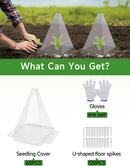 40 Pack Garden Cloches for Plants - Clear Reusable Plastic Seedling Covers with 80 Metal Stakes - Mini Greenhouse Plant Bell Covers for Frost, Sun, Pests Protection(7.8" x 11")