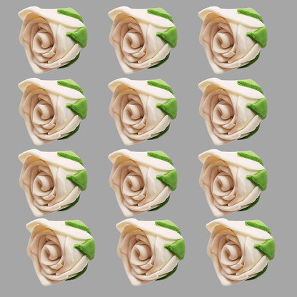 Confect Edible Ivory Rose Toppers – 12-Pack Classic Pearl Edible Roses for Cake, Cupcake Decorating – Elegant Floral Toppers for Desserts- Vegan, Nut-Free, Soy-Free, Dairy-Free, Palm Oil-Free