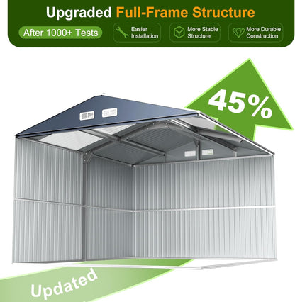 12x10 FT Metal Sheds & Outdoor Storage: Heavy Duty Garden Sheds with Dual Transparent Panels, DIY-installable Windows & Lockable Doors, Weatherproof Tool Shed for Backyard, Garden, Patio, Grey