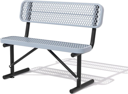 4 Feet Heavy Duty Metal Park Bench for Outside, Outdoor Bench with Backrest & Portable Frame, Commercial Benches for Shopping Malls, Stores, Parks, Patios, Decks, Grey