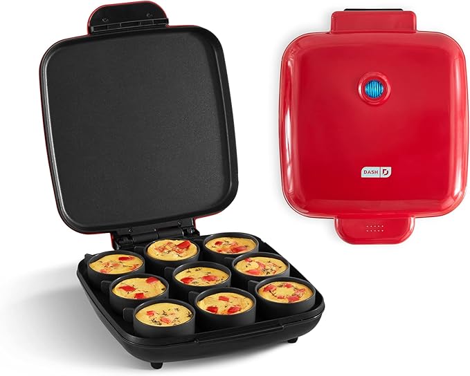 Dash Family Size Egg Bite Maker - Electric Egg Bite Maker with Non-Stick Silicone Cups - Space-Saving Design & Quick Cleanup - Make Sandwiches, Healthy Snacks & Desserts - 9 Servings, Red
