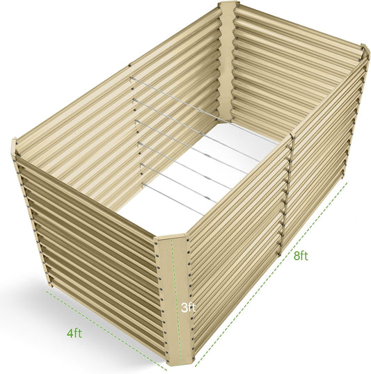 Land Guard 8x4x3ft Rectangular Galvanized Raised Garden Beds, Large-Capacity Metal Planter Box Outdoor, Durable Deep Raised Garden Bed 3ft Tall, Raised Beds for Gardening Vegetables, Cream Yellow