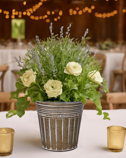 6 Inch Brown Metal Rustic Flower Pots - 6Pcs Galvanized Planters with Drainage Hole and Rubber Plug, Rustproof Small Metal Bucket Plant Pots Farmhouse Vintage Style for Decor