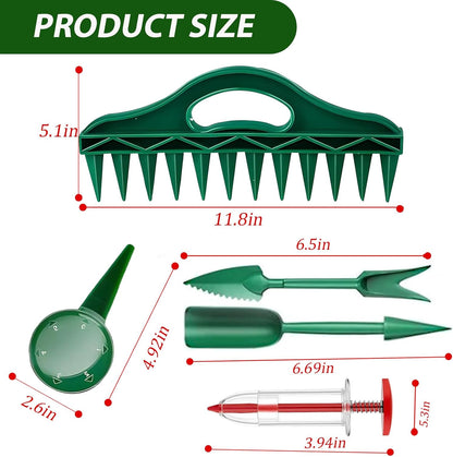 5 Piece Seed Spreader Set, 2025 Upgraded Seed Dispenser Set, 12-Hole Digger Seed Planter Tool for Lawn Garden Farm Yard