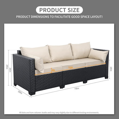 Rattaner Patio Furniture 3-seat Sofa Wicker Outdoor Furniture Outdoor Couch Deep Seat Hight Backrest Waterproof Cover Anti-Slip Cushions, Khaki