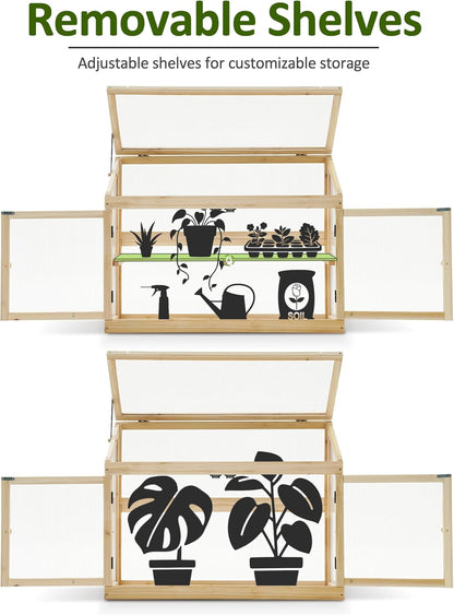 MCombo 2-Tier Wooden Cold Frame Garden Greenhouse Raised Flower Planter Shelf Bed Protection 6057-0160 (Natural)