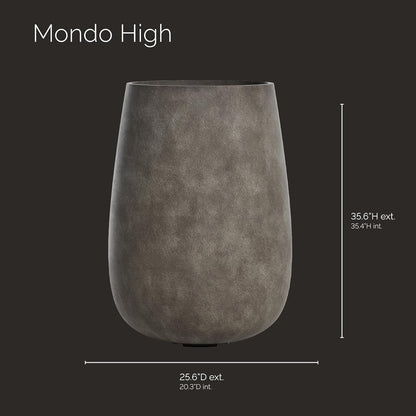Mondo High Tall Planter – River Stone Finish – Fiberglass Indoor/Outdoor and Weather-Resistant Round Planter (25.6" D x 35.6" H Exterior, 20.3" D x 35.4" H Interior)