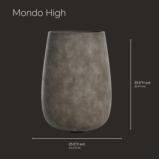 Mondo High Tall Planter – River Stone Finish – Fiberglass Indoor/Outdoor and Weather-Resistant Round Planter (25.6" D x 35.6" H Exterior, 20.3" D x 35.4" H Interior)