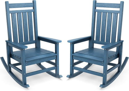 SERWALL Outdoor Rocking Chair, HDPE Rocking Chair for Adults, All Weather Porch Rockers for Lawn Garden, Navy