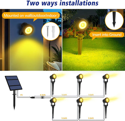 T-SUNUS Halloween Solar Spot Lights 6-in-1 Outdoor Warm White 3000K Landscape Spotlight IP65 Waterproof Separated Panel Spotlights with 9.8ft Cable Auto On/Off for Christmas Tree Lawn Driveway Pathway