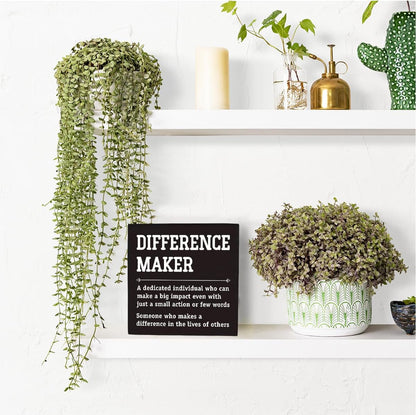 HTBIG Difference Maker Thank You Gifts Office Decor Funny Inspirational Desk Decor Coworker Gifts for Women Men Teacher Boss Day Retirement Rustic Wooden Box Sign for Tabletop Office Bookshelf Black