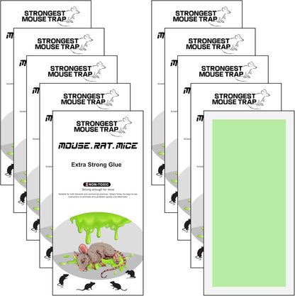 Qualirey 10 Pack Large Sticky Mouse Traps, 11 x 5.3 Inch Non-Toxic Bulk Mice Glue Trap, Rat Glue Boards Indoor Pest Control for Rodent and Insects, Snakes, Cockroaches, Spiders, and Scorpions