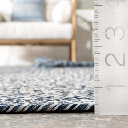nuLOOM 5' Round Solid Hand Braided Indoor/Outdoor Area Rug, Pet-Friendly, High Traffic, Weather Resistant, for Patio, Balcony, Bedroom, Living, Dining Room, Wynn Navy