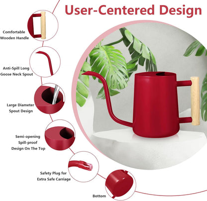 Watering Can Indoor Plants, 35oz Small Stainless Steel Metal Watering Can Modern Decorative Watering Pot with Long Spout for Indoor House Plant Bonsai Garden Flowers (Red)