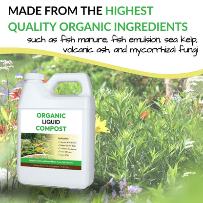 Organic Liquid Compost: Fast-Acting Alternative to Messy and Smelly Composting | Compost Tea Concentrate Perfect for Brewing Compost Teas (1 Gallon, Treats Up to 20,000 Sq.Feet)