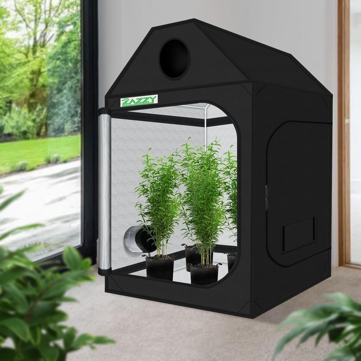 zazzy Grow Tent 60"x60"x72" Roof Cube Plant Grow Tents with Observation Window and Removable Floor Tray for Indoor Plant Growing Seedling 5x5