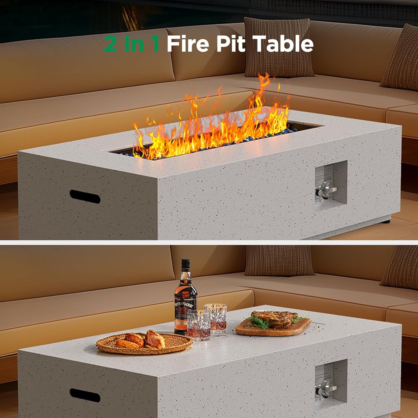 Ciays 43Inch Propane Fire Pit, 50000 BTU Outdoor Gas Fire Pit Table with CSA Certification, Glass Rocks, Rectangular Heater for Patio, Backyard, Deck, Balcony, with Waterproof Cover & Adjustable Legs