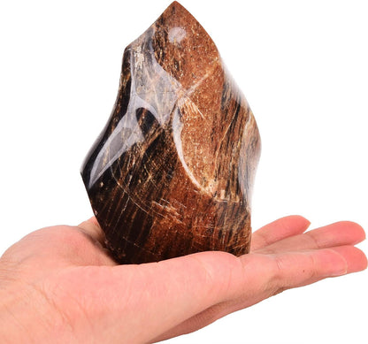 AMOYSTONE Black Moonstone Flame Shaped Towers Large Healing Crystal Stone Home Decor 0.6-1.0LBS