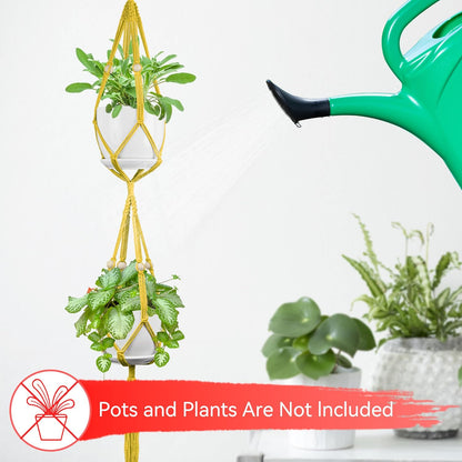 USLAI Macrame Plant Hanger Indoor Outdoor, Up to 4-15 inch Pot, Heavy 20lb Planters, Extra Long Strong Hanging Planter Basket Holder, Boho Home Decor, 49+72 Inch, Yellow (POTS NOT Included)