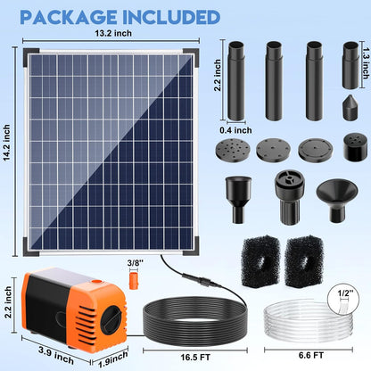 Antfraer Solar Pond Pump, 25W Solar Water Pump with 410GPH Adjustable Flow, Solar Fountain Pump 6.6FT Tubing/16.5FT Cord for Garden, Fish Ponds, Waterfall, Fountain Water Features