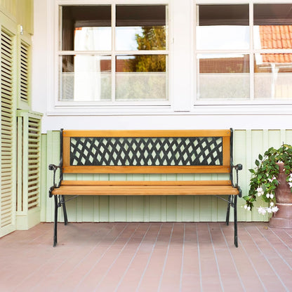 VINGLI Outdoor Bench Metal Garden Bench, Wood Patio Benches w/PVC Backrest Cast Iron Love Seat Park Benches for Porch Yard (Diamond)
