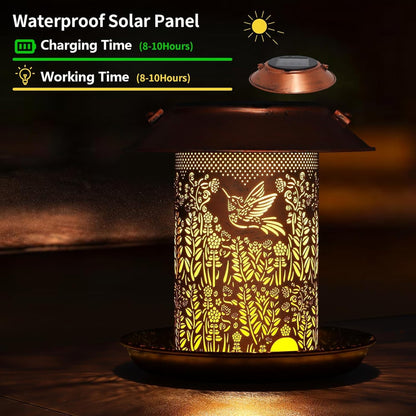 2 Pack Bird Feeders for Outdoors Hummingbird Garden Decor Gifts for Women Mom Grandma Solar Lanterns Outdoor Waterproof Metal Solar Decoration OutsideLED Lanterns for Yard, Patio, Lawn, Pathway