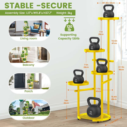 TOSKING 5 Tier Metal Plant Stand Indoor， Plant Shelf, Corner Shelf Flower Pot Stand for Outdoor Plant Stand for Living Room Balcony Garden Patio Bedroom (5Tier-37''-yellow)