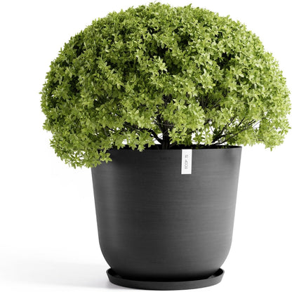 Ecopots Oslo Durable Modern Round Indoor/Outdoor Recycled-Based Composite Flower Pot Planter, Dark Grey, 25.5"