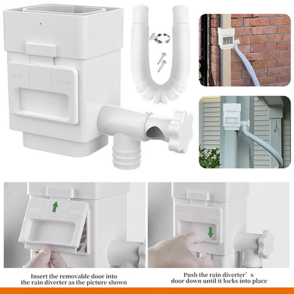 Anivia Rainwater Collection System, Downspout Diverter Fits for 2x3 or 3x4 Inch Standard Downspouts, Rain Barrel Diverter Kit with Adjustable Valve and Filter. 5ft Hose - White