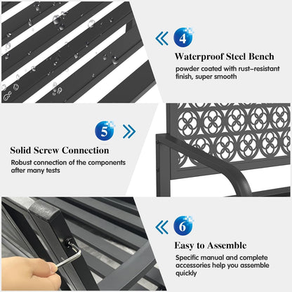 Outdoor Garden Bench Cast Iron Steel Outdoor Bench Clearance Weatherproof Metal Park Bench for Porch, Yard, Lawn, Deck (Four-Leaf Clover)