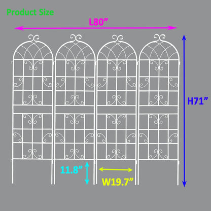 4 Pack Metal Garden Trellis 71" Fence Rustproof Garden Trellis for Climbing Plants Support Roses Flower Outdoor Lawn, Cream White