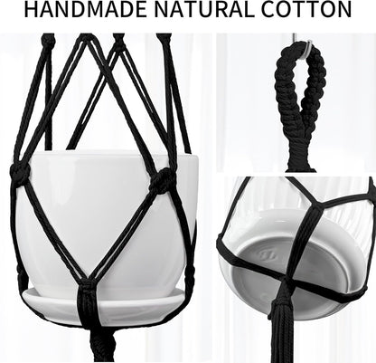 Macrame Plant Hanger, 34"/41"/46" 3 Sizes, Hanging Planters for Indoor Outdoor Plants, Flower Pot Holder with Wood Beads & Tassels for Boho Home Decor, 3 Pack, Black