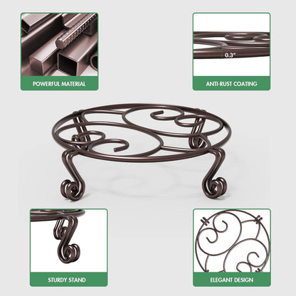 Yimobra 4 Pack Plant Stand for Flower Pot Heavy Duty Potted Holder Indoor Outdoor Metal Rustproof Iron Garden Container Round Supports Rack for Planter (4PC Brown 11.8 x 3.1IN)
