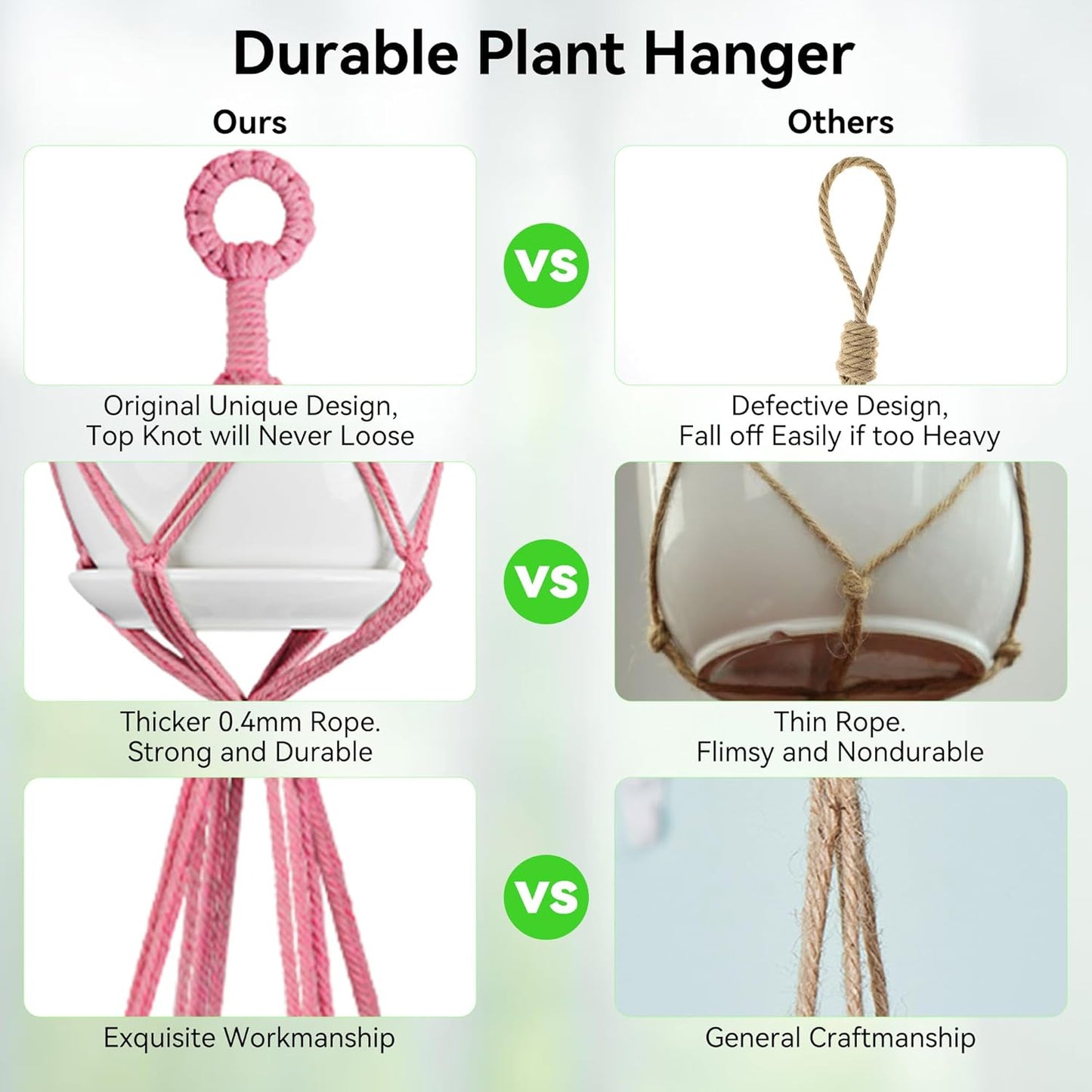 USLAI Macrame Plant Hanger Indoor Outdoor, Up to 4-15 inch Pot, Heavy 20lb Planters, Extra Long Strong Hanging Planter Basket Holder, Boho Home Decor, 35+49 Inch, Yellow (POTS NOT Included)