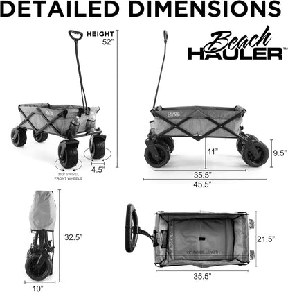 Creative Outdoor Push Pull Collapsible Stroller Wagon, 200lbs Weight Capacity, Beach Hauler XXL All-Terrain Portable Folding Cart, Giant 10" Wheels, Park, Garden & Tailgate (Gray/Purple)