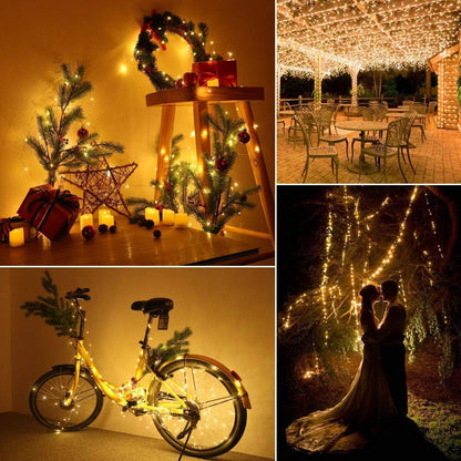 Lomotech Solar String Lights Outdoor - 2 Pack Total 66ft 200LED Solar Fairy Lights Waterproof 8 Modes Twinkle Lights for Outdoor, Patio, Garden, Yard, Party, Wedding, Tree Decoration (Warm White)