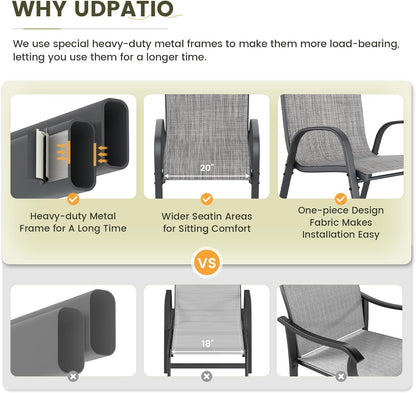 UDPATIO Patio Chairs Set of 6, Stackable Outdoor Dining Chairs with High Back, Breathable Textilene Fabric Outdoor Chair All Weather, 350LBS Capacity for Garden, Backyard (Light Grey)